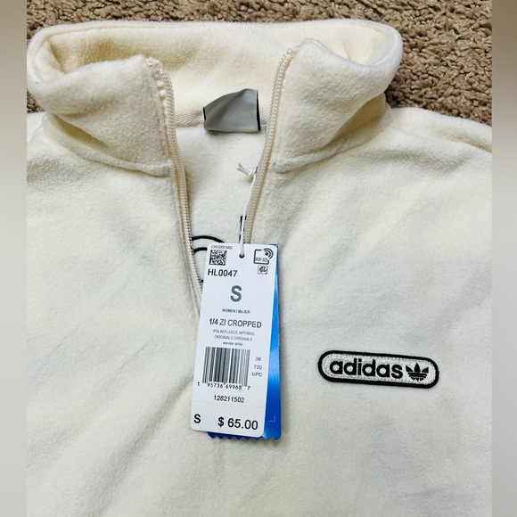 BNWT, Women’s Adidas Original Polar Fleece 1/4 zip cropped top, size Small, wht - Picture 3 of 4